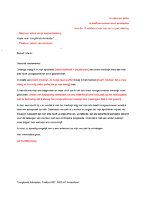 Voorbeeldbrief klacht medicijnwisseling